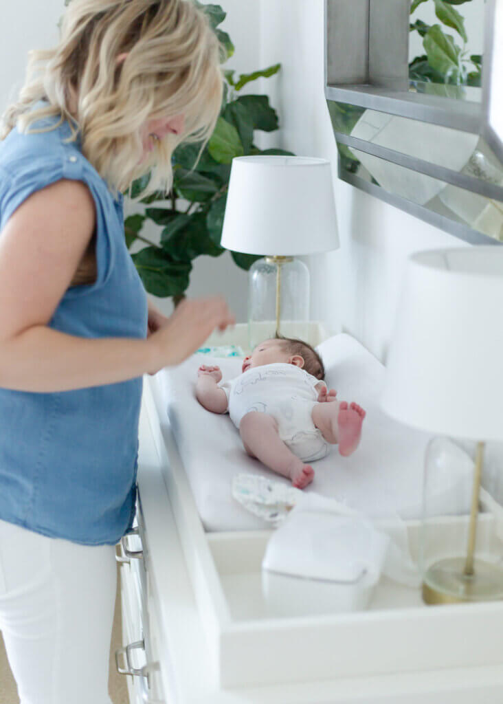 Mom and baby on changing table